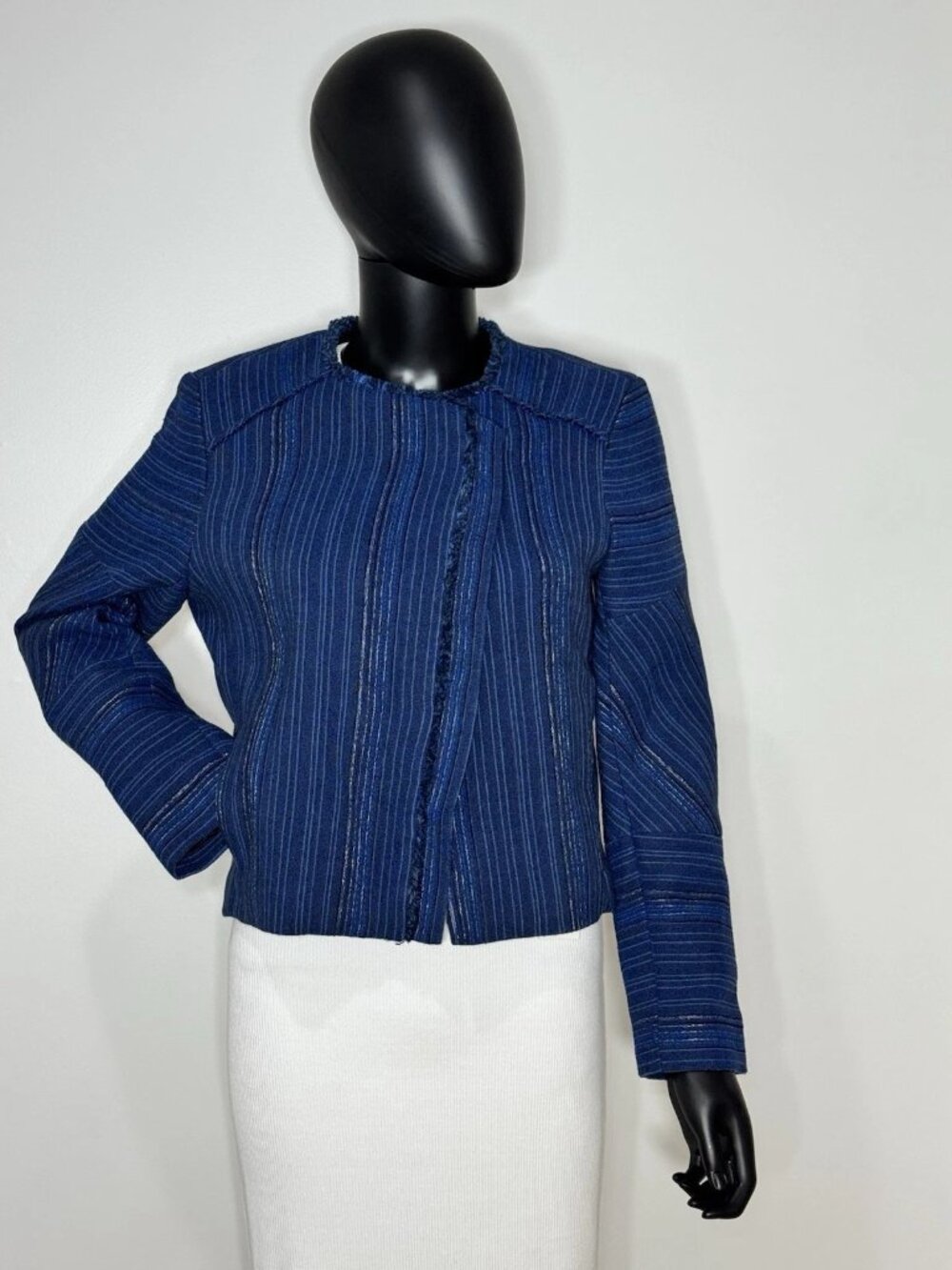 NWT Sandro Asymmetric Jacket in Blue/Silver~ Size 38 France